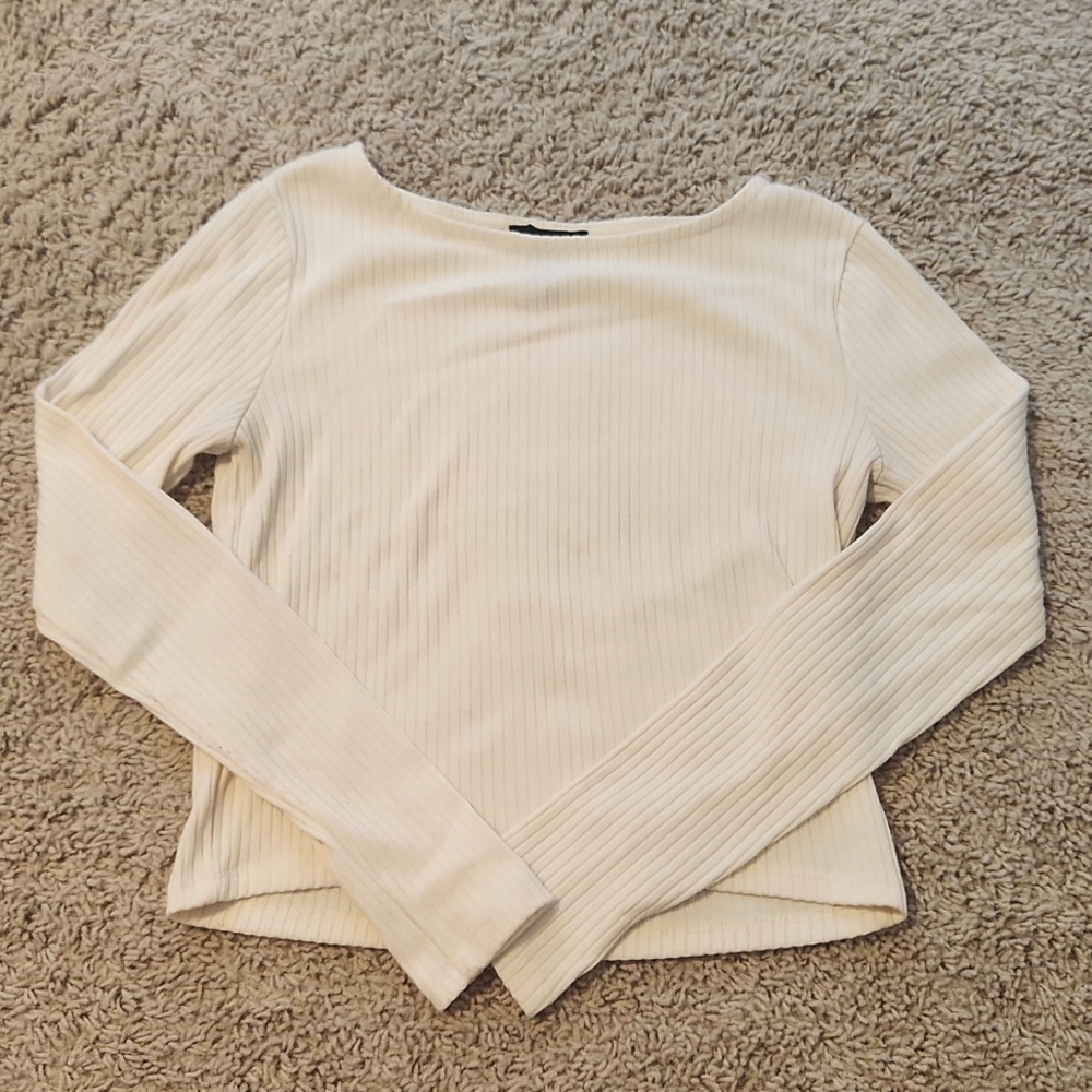 Cream Ribbed Long Sleeve Shirt Small